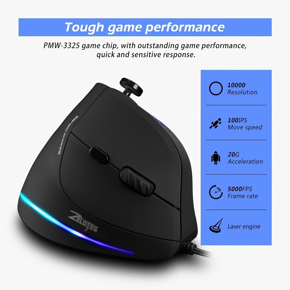 Ergonomic Vertical Gaming Mouse with RGB Lighting