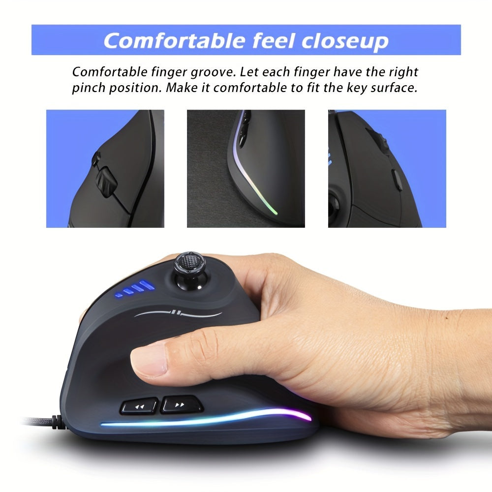 Ergonomic Vertical Gaming Mouse with RGB Lighting