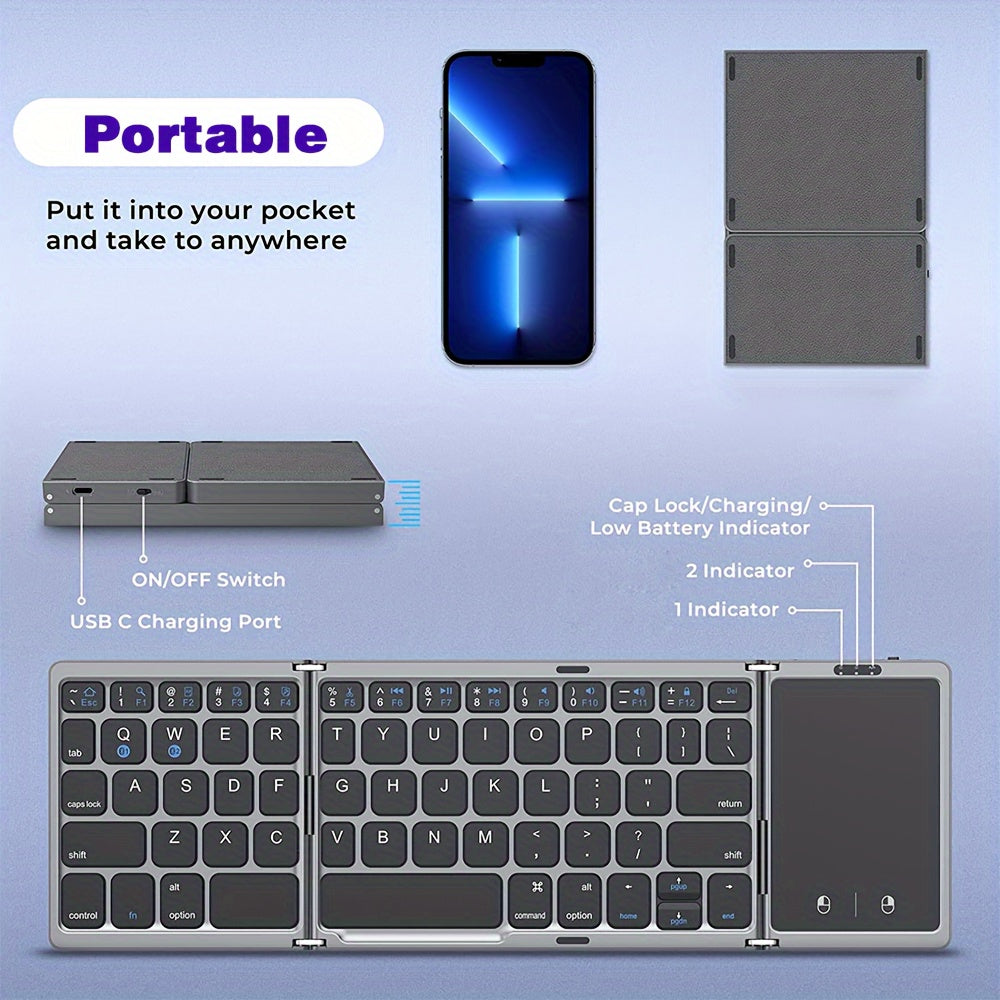 Foldable Wireless Keyboard with Touchpad