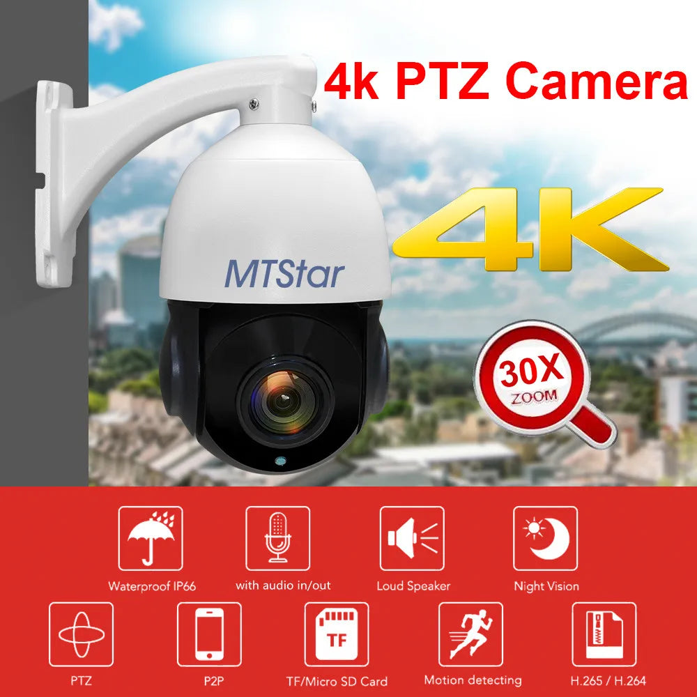 4K 8MP PTZ Security Camera with 30x Optical Zoom