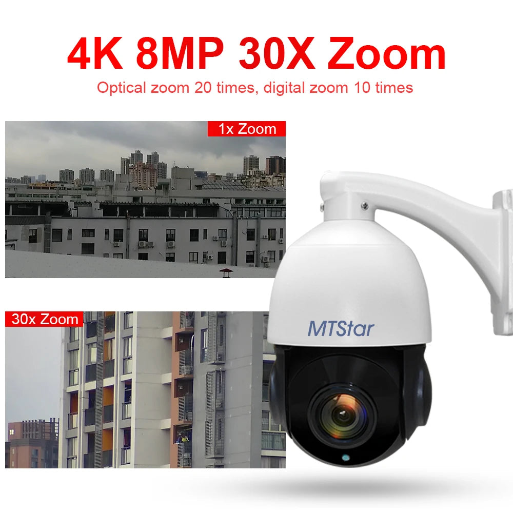 4K 8MP PTZ Security Camera with 30x Optical Zoom