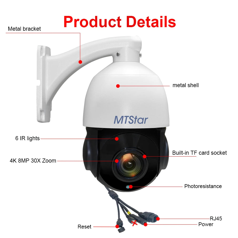 4K 8MP PTZ Security Camera with 30x Optical Zoom