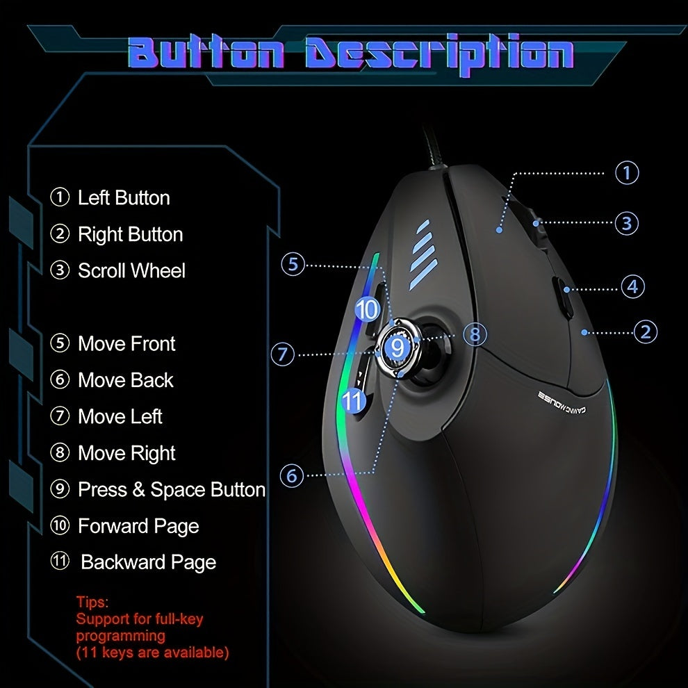 Ergonomic Vertical Gaming Mouse with RGB Lighting